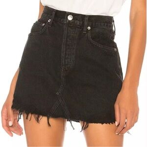 AGOLDE raw hem black denim mini skirt (25)